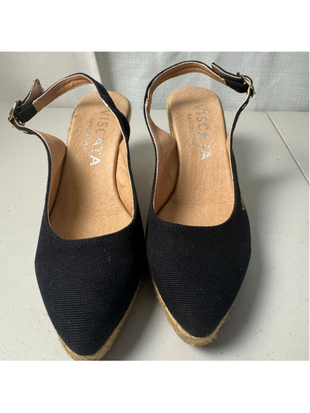 Women's Viscata Palomera Espadrille Wedge Sandals Size EU 37/US 6.5 Black Beige - Picture 4 of 13